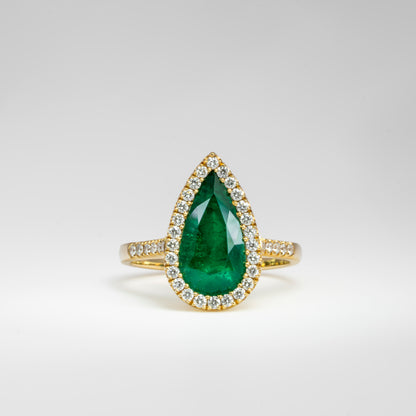 Anillo cluster oro amarillo con esmeralda y diamantes naturales - ANA171