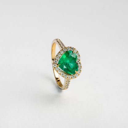 Anillo oro amarillo con esmeralda y diamantes naturales - ANA175