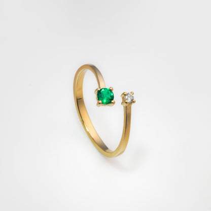 Anillo abierto oro amarillo con esmeralda y diamante natural - ANA178