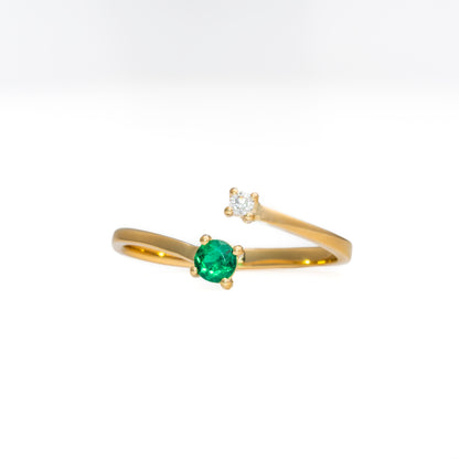 Anillo abierto oro amarillo con esmeralda y diamante natural - ANA178