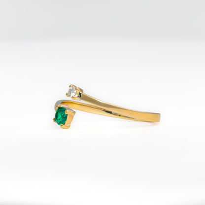 Anillo abierto oro amarillo con esmeralda y diamante natural - ANA178