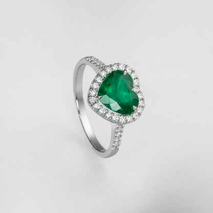 Anillo oro blanco con esmeralda y diamantes naturales - ANB075