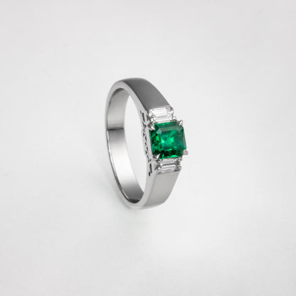 Anillo platino con esmeralda y diamantes naturales - ANPT001