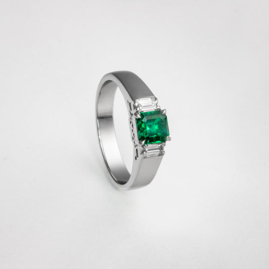 Anillo platino con esmeralda y diamantes naturales - ANPT001