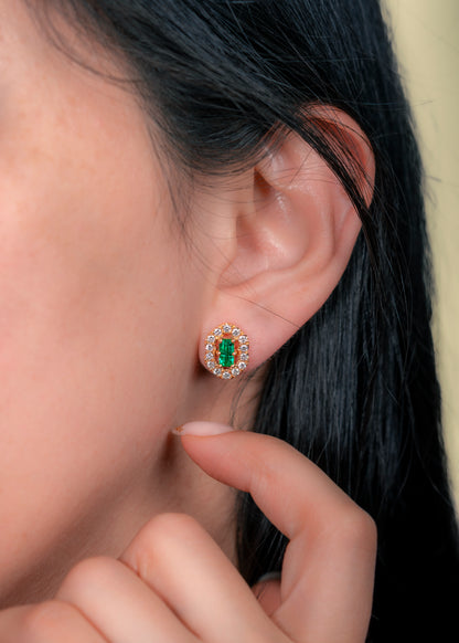 Aretes oro amarillo con esmeralda y diamantes naturales - ARA019