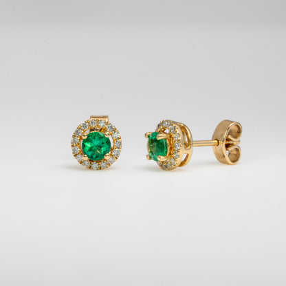 Aretes jacket oro amarillo con esmeraldas y diamantes naturales - ARA102