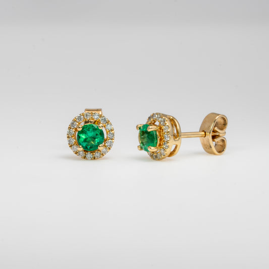 Aretes jacket oro amarillo con esmeraldas y diamantes naturales - ARA102