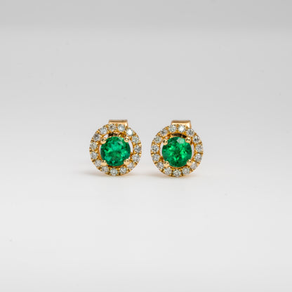 Aretes jacket oro amarillo con esmeraldas y diamantes naturales - ARA102