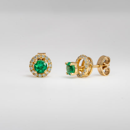 Aretes jacket oro amarillo con esmeraldas y diamantes naturales - ARA102