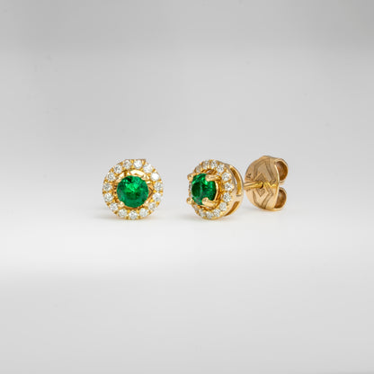 Aretes jacket oro amarillo con esmeraldas y diamantes naturales - ARA105