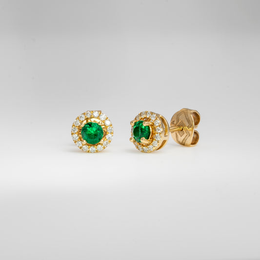 Aretes jacket oro amarillo con esmeraldas y diamantes naturales - ARA105