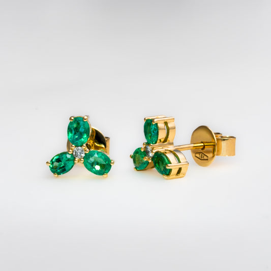 Aretes oro amarillo con esmeraldas y diamantes naturales - ARA132