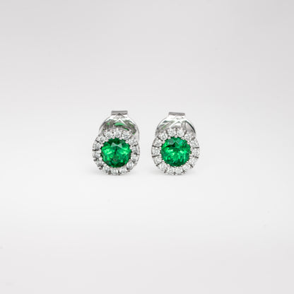 Aretes cluster oro blanco con esmeraldas y diamantes naturales - ARB045