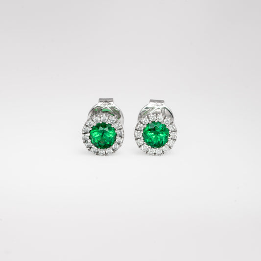Aretes cluster oro blanco con esmeraldas y diamantes naturales - ARB045