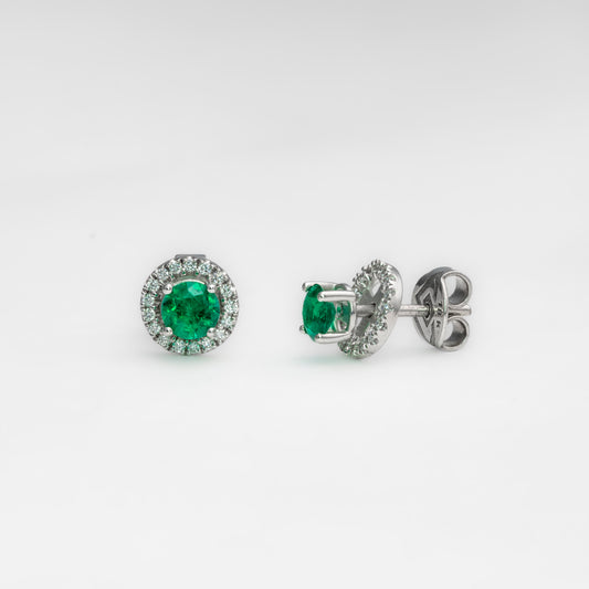 Aretes jacket oro blanco con esmeraldas y diamantes naturales - ARB048