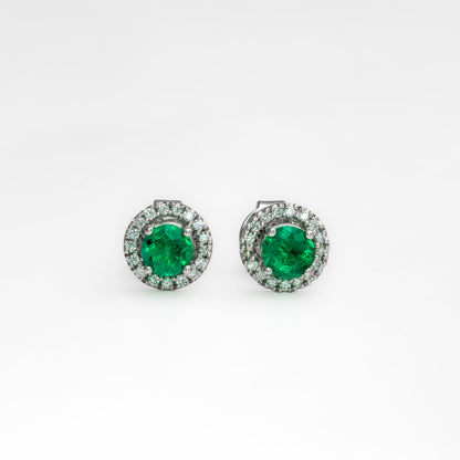 Aretes jacket oro blanco con esmeraldas y diamantes naturales - ARB048