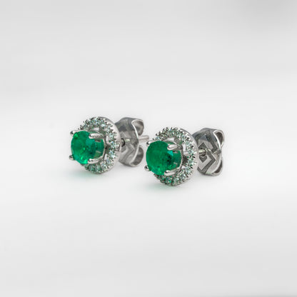 Aretes jacket oro blanco con esmeraldas y diamantes naturales - ARB048