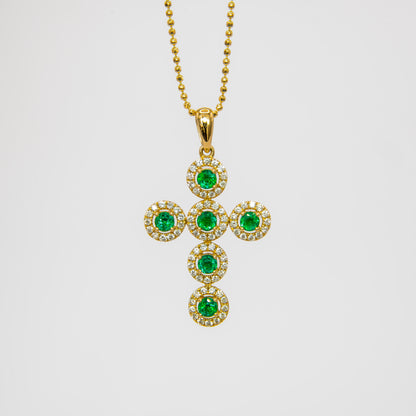 Dije oro amarillo con esmeraldas y diamantes naturales - DOA168