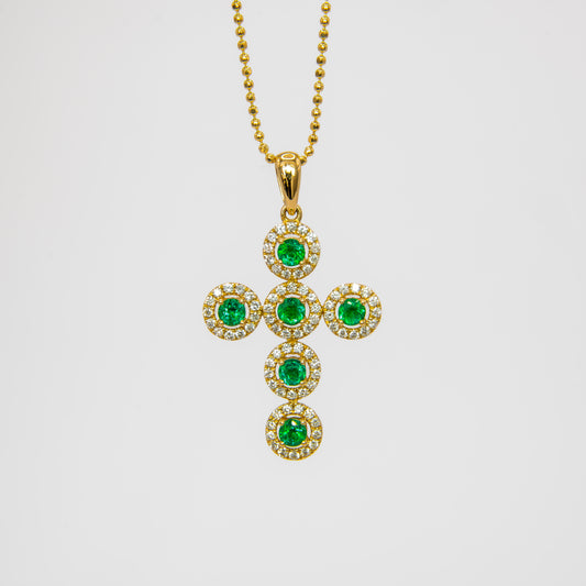 Dije oro amarillo con esmeraldas y diamantes naturales - DOA168