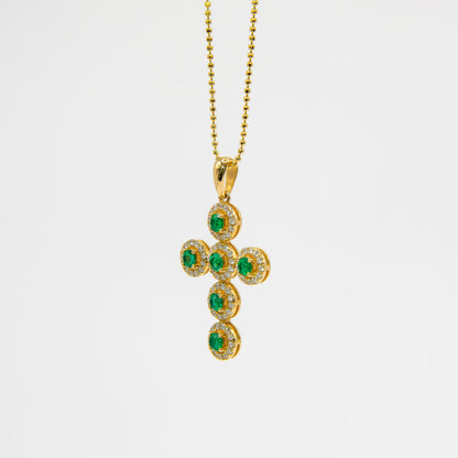 Dije oro amarillo con esmeraldas y diamantes naturales - DOA168