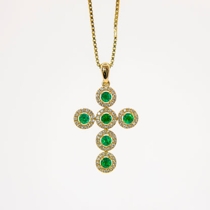Dije oro amarillo con esmeraldas y diamantes naturales - DOA169