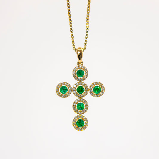Dije oro amarillo con esmeraldas y diamantes naturales - DOA169