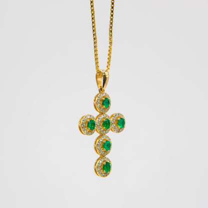 Dije oro amarillo con esmeraldas y diamantes naturales - DOA169
