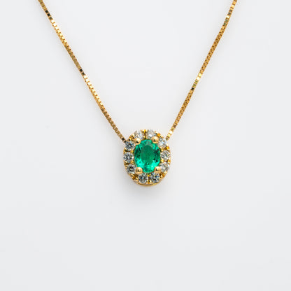 Dije con cadena oro amarillo con esmeralda y diamantes naturales - DOA185