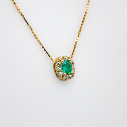 Dije con cadena oro amarillo con esmeralda y diamantes naturales - DOA185