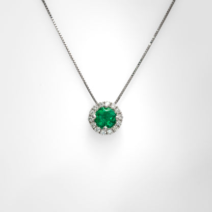 Dije con cadena oro blanco con esmeralda y diamantes naturales - DOB061