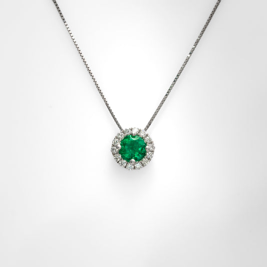 Dije con cadena oro blanco con esmeralda y diamantes naturales - DOB061