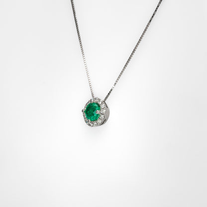 Dije con cadena oro blanco con esmeralda y diamantes naturales - DOB061