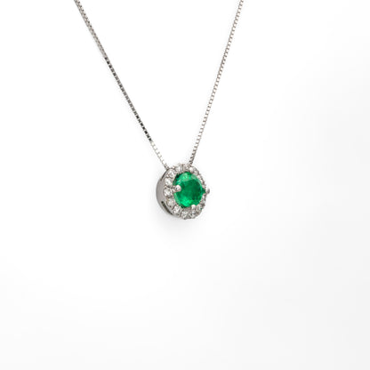Dije con cadena oro blanco con esmeralda y diamantes naturales - DOB061