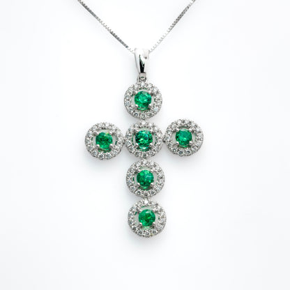 Dije oro blanco con esmeralda y diamantes naturales - DOB062