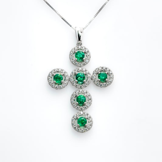 Dije oro blanco con esmeralda y diamantes naturales - DOB062