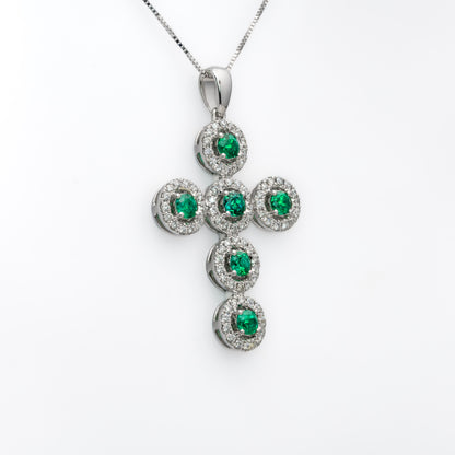 Dije oro blanco con esmeralda y diamantes naturales - DOB062