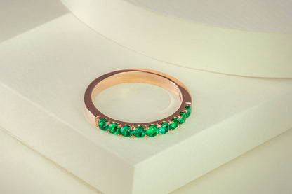 Anillo cintillo oro rosado con esmeraldas naturales - ANR002 - Etherna
