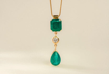 Dije con cadena con esmeralda y diamante natural - DOA052 - Etherna