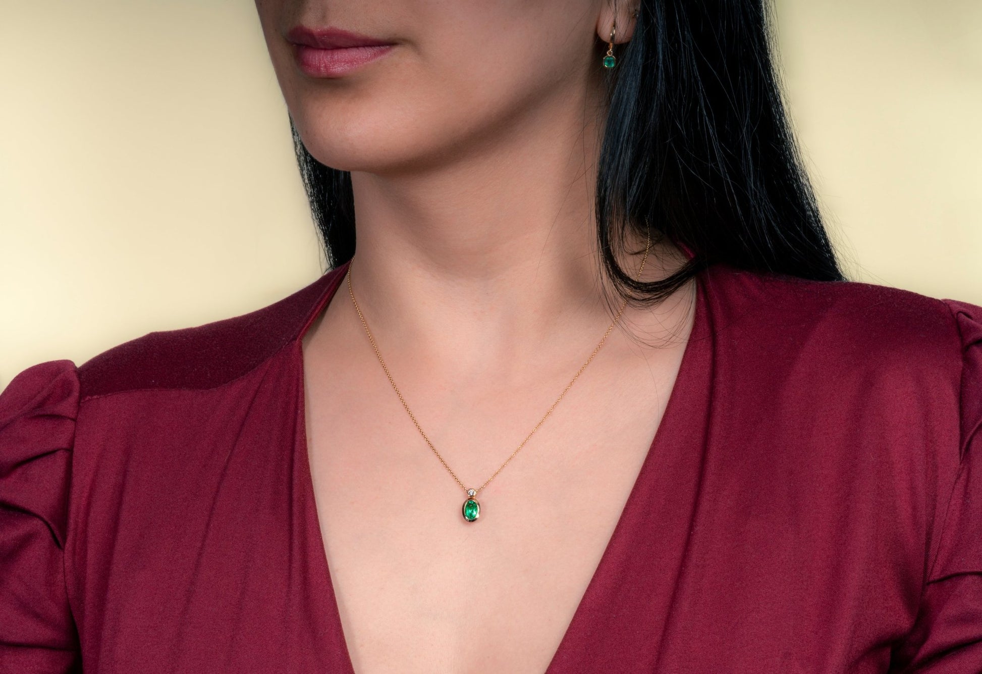 Dije con cadena con esmeralda y diamante naturales - DOA053 - Etherna