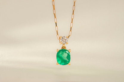 Dije con cadena oro amarillo con esmeralda y diamante natural - DOA091 - Etherna