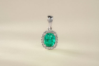 Dije oro blanco con esmeralda y diamante naturales - DOB047 - Etherna