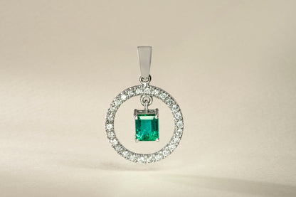 Dije oro blanco con esmeralda y diamantes naturales - DOB032 - Etherna