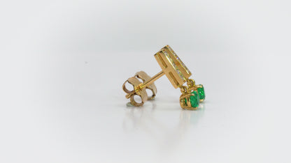 Aretes oro amarillo con esmeraldas y diamantes naturales - ARA088