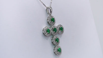 Dije oro blanco con esmeralda y diamantes naturales - DOB062