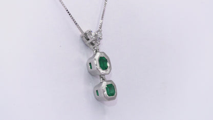 Dije con cadena oro blanco con esmeralda y diamantes naturales - DOB059