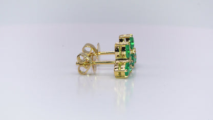 Aretes oro amarillo con esmeraldas y diamantes naturales - ARA130