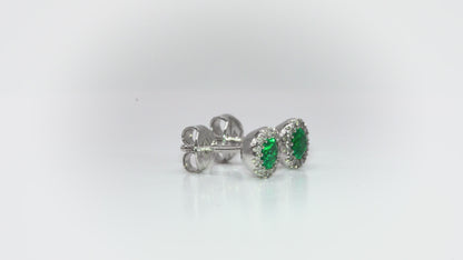 Aretes cluster oro blanco con esmeraldas y diamantes naturales - ARB045