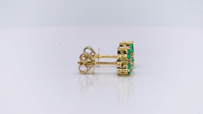 Aretes oro amarillo con esmeraldas y diamantes naturales - ARA129