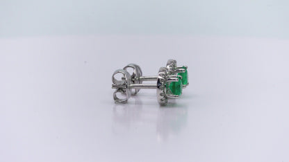 Aretes jacket oro blanco con esmeraldas y diamantes naturales - ARB048