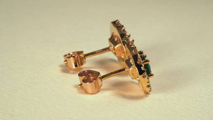 Aretes oro amarillo con esmeralda y diamantes naturales - ARA019